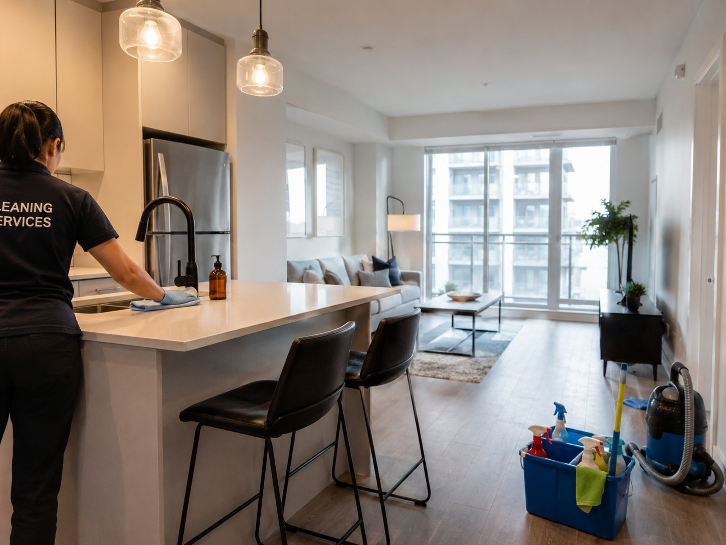 Professional cleaning service in a modern apartment — move-in / move-out cleaning