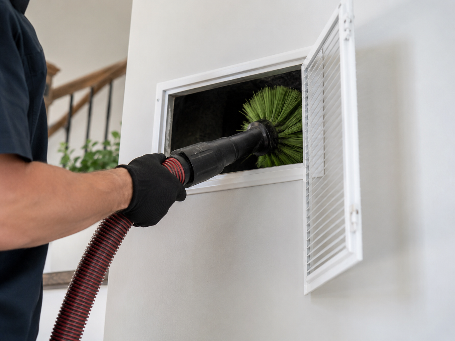 Vent cleaning with professional brush equipment